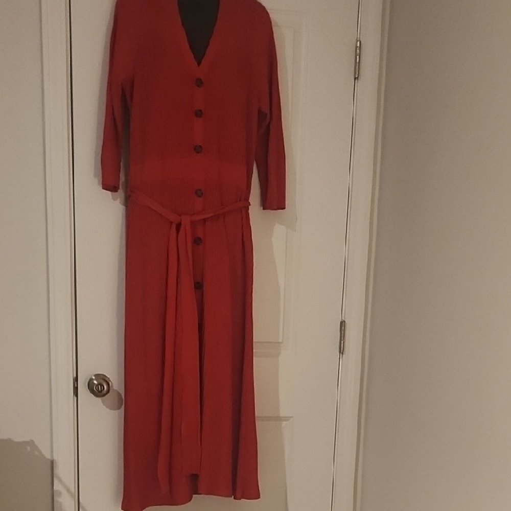 Lane Bryant Red Buttoned V-Neck Long Sleeve Sweater Dress